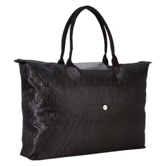 Kuber Industries Multiuses Designer Rexine Shopping Bags/Grocery Bag for Carry Grocery, Fruits, Vegetable with Handles Pack of 2 (Black) 52KM3989