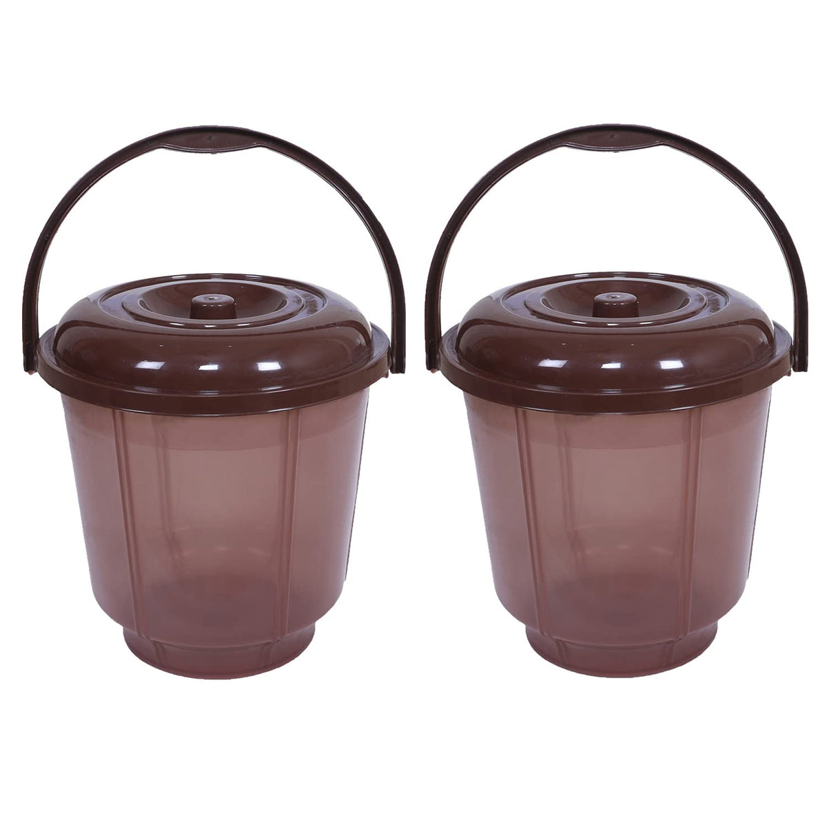 Kuber Industries Colorful Homeware Bucket| Plastic Bucket|Transparent Bucket with Lid & Handle for Bathroom,Home Use,13 Litre,Pack of 2 (Brown)