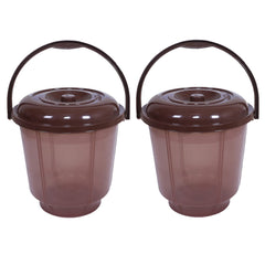 Kuber Industries Colorful Homeware Bucket| Plastic Bucket|Transparent Bucket with Lid & Handle for Bathroom,Home Use,13 Litre,Pack of 2 (Brown)