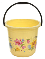 Heart Home Flower Printed Square Unbreakable Virgin Plastic Bucket For Home/Kitchen/Office, 16Ltr. (Yellow)-47HH01182