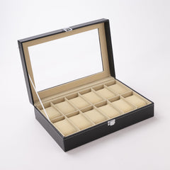 Kuber Industries 12 Slots Watch Organizer|Watch Storage Box For Men & Women|Secure Closer|Wrist Watch Display BoxBlack|