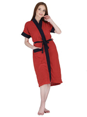 Kuber Industries Women Bathrobe, Micro Terry, Red with Navy Stripes, Free Size, Set of 1