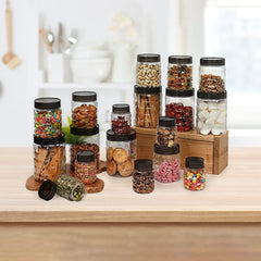 Kuber Industries Set of 24 Plastic Container Set | 1000ml, 500ml, 200ml I PET, Food Grade Plastic, 100% BPA Free | Airtight Container Set for Kitchen Storage |Small to Large, Transparent
