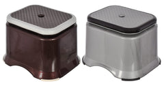 Heart Home Ultra 10 Anti-Slip Plastic Stool for Bathroom, Kitchen, Bedroom, Toy Room and Living Room- Pack of 2 (Brown & Grey)-46HH0150, Standard