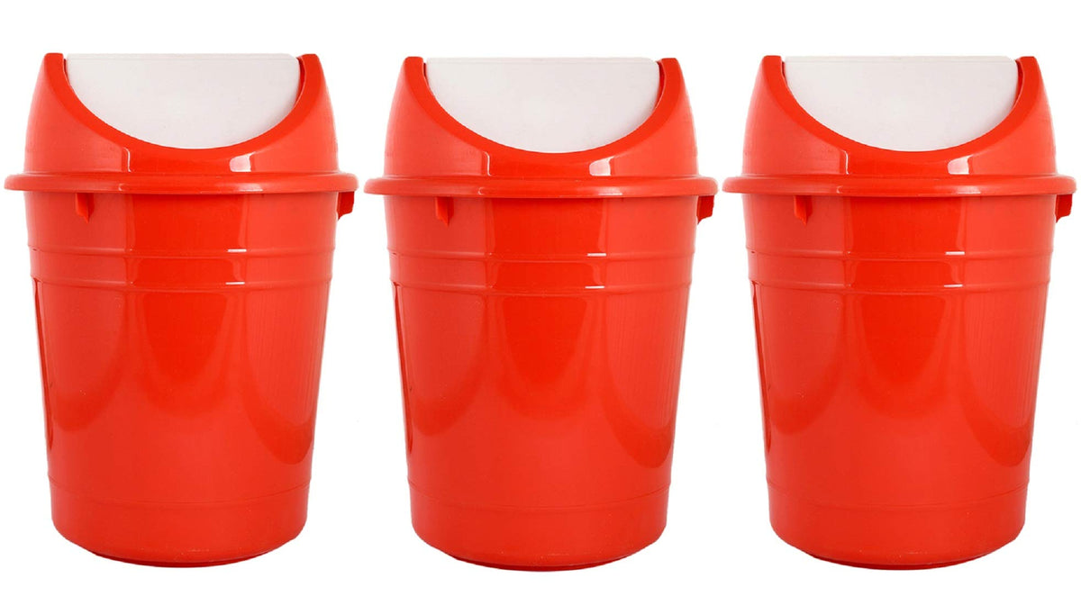 Kuber Industries Plastic 3 Pieces Medium Size Swing Lid Garbage Waste Dustbin for Home, Office, Factory, 10 Liters (Red) -CTKTC38717