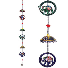 Kuber Industries Umbrella Shape Door Hanging Windchimes Pairs |3 Paper Mache & 3 Elephants for Home Decoration (Multicolor)