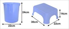 Kuber Industries 2 Pieces Plastic Bathroom Dustbin & Stool Set (Blue)