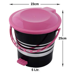 Kuber Industries Pedal Dustbin|Plastic Pedal Dustbin|Kitchen Waste Paper Bin|Dustbin For Bedroom|Pink Lid 5 Liter Dustbin|Pack of 3 (Black)