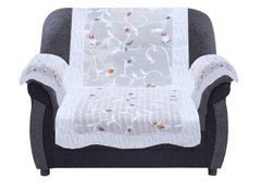 Kuber Industries Floral Leaf Design Cotton 5 Seater Sofa Cover Set with 6 Pieces Arms Cover KUBMART11959, 178 x 74 x 1 cm - Set of 16 (White)