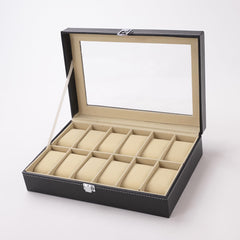 Kuber Industries 12 Slots Watch Organizer|Watch Storage Box For Men & Women|Secure Closer|Wrist Watch Display BoxBlack|