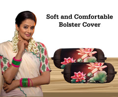 Kuber Industries Bolster Cover|Polyester Bolster Cover Set|Diwan Round Bolster Pillow Covers|Luxurious Lotus Print Roll Masand Cover|Pack of 2 (Brown)