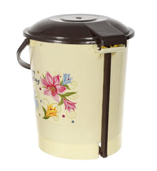 Kuber Industries Multiuses Floral Print Plastic Dustbin For Home, Kitchen, Office, Bathroom With Swing Lid 10 Litre (Cream) 52KM3970