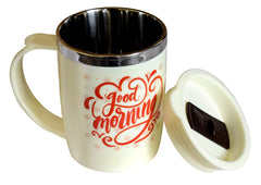 Heart Home Insulated BPA Free Plastic Coffee Mug with Lid, Pack of 2 (Cream & Coffee)