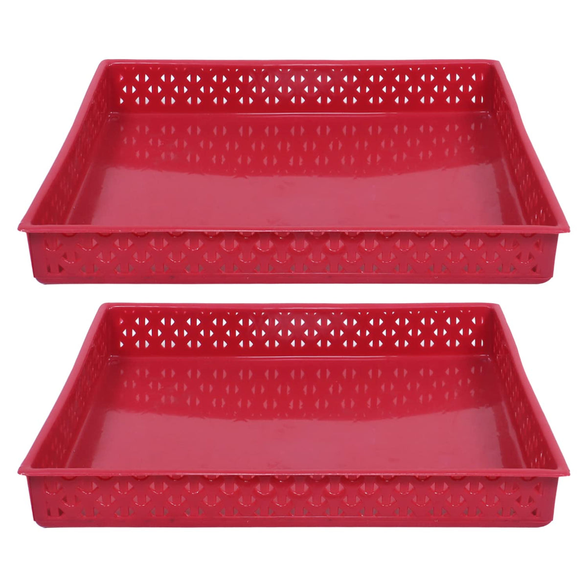 Kuber Industries Storage Tray|Versatile Plastic Storage Organizer|Rectangular Tray for Kitchen Storage|Storage Tray for Office|ALEXA-15|Pack of 2 (Maroon)