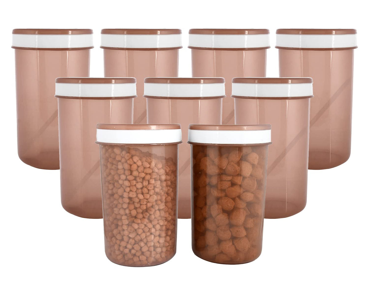 Kuber Industries Containers Set for Kitchen|BPA-Free Plastic 500 ML Storage Containers Set with Spoon for Kitchen|Pack of 9 (Brown)