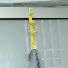 Kuber Industries 5-Level Cloth Hanger|Multipurpose Cloth & Towel Holder|Iron Spray Material|Easy Installation|Interchangeable Over The Door Towel Holder|ZT-3115(Y)|Yellow