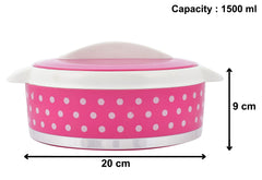 Heart Home Dot Printed Inner Steel Casserole with Lid, 1500ml- Pack of 2 (Pink)-HS42KUBMART25027
