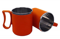 Kuber Industries 2 Pieces Stainless Steel Designer Coffee Mug 250 ML (Orange)-CTKTC021793