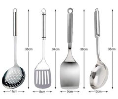 Heart Home Stainless Steel Kitchen Utensil, Cookware Set, Kitchen Tool- Set of 4 (Skimmer & Spatula & Solid Turner & Ladle) (Silver)