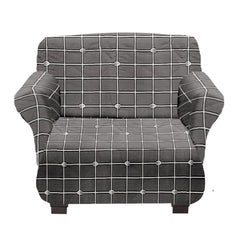 Kuber Industries Check Printed Stretchable, Non-Slip Polyster Single Seater Sofa Cover/Slipcover/Protector with Foam Stick (Grey)-50KM01393,Standard
