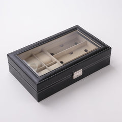 Kuber Industries 6 Slot Watch Storage Box With 3 Slot Glasses organizer|Black|