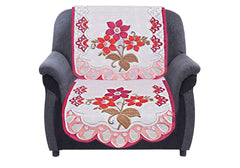 Kuber Industries Flower Cotton 7 Piece 5 Seater Sofa Cover with Center Table Cover (White and Pink) - CTKTC022290