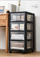 Kuber Industries 5 Layer Cosmetic Cabinet with Trolley|5-Tier Rolling Cart|Shelf Stand With Drawer|Black