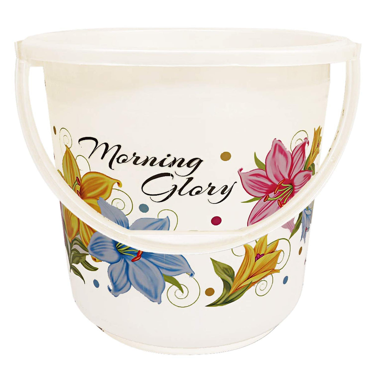 Kuber Industries Floral Print Unbreakable Strong Plastic Bathroom Bucket 16 LTR (White) -CTKTC134880