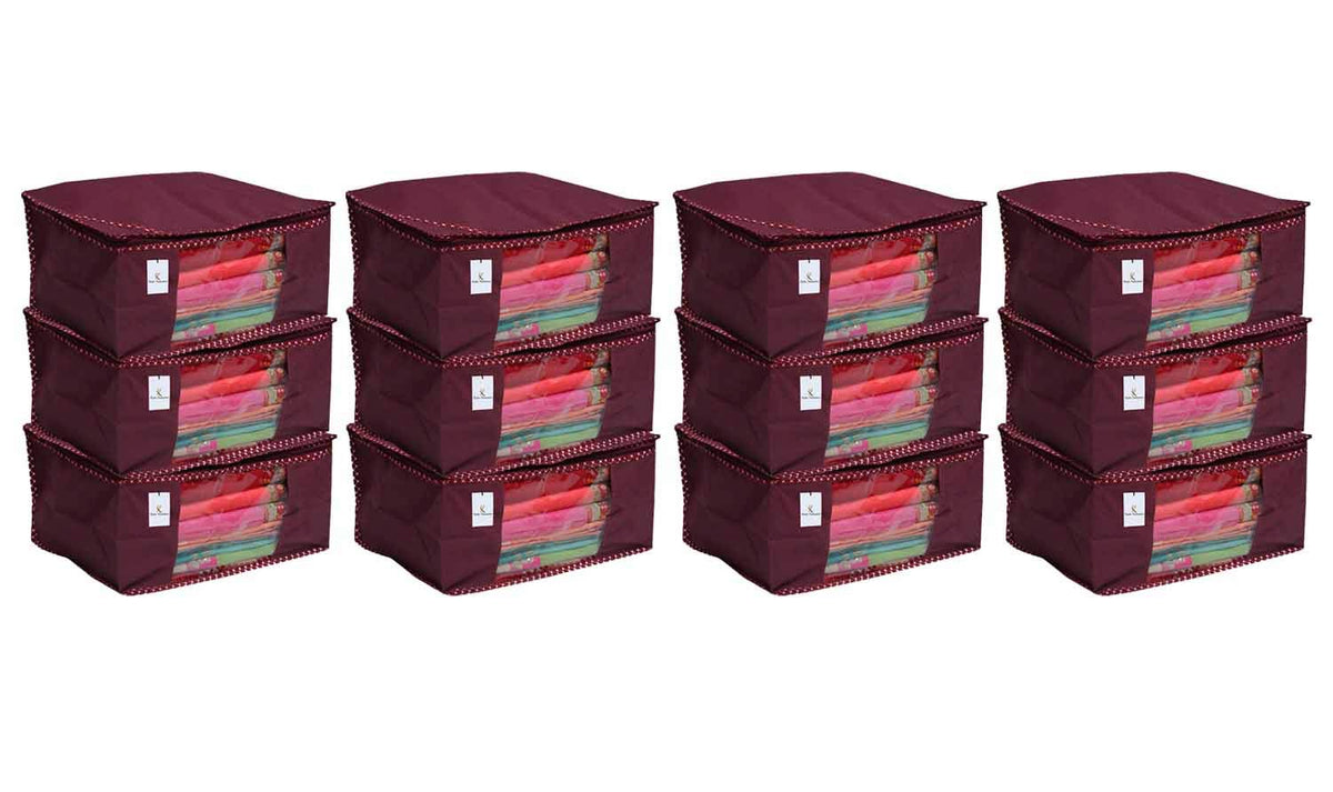 Kuber Industries Non Woven Saree Covers With Zip|Saree Covers For Storage|Saree Packing Covers For Wedding|Pack Of 12 (Maroon)
