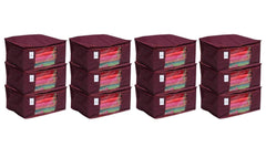 Kuber Industries Non Woven Saree Covers With Zip|Saree Covers For Storage|Saree Packing Covers For Wedding|Pack Of 12 (Maroon)