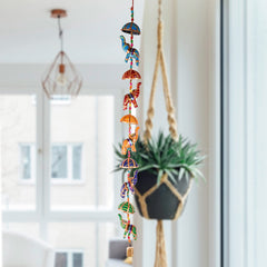Kuber Industries Rajasthani Traditional Windchimes|5 Hanging Umbrella & Elephants|Polyester Handcrafted Latkan|Decorative Door Hanging Latkan|Pack of 2 (Multicolor)