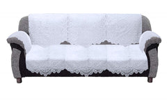 Heart Home Circle Design Cotton 5 Seater Sofa Cover Set with 6 Pieces Arms Cover and 1 Center Table Cover (Set of 17, White)-HEART12000, Standard