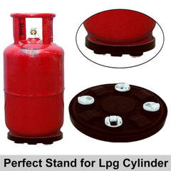 Heart Home Unbreakable Plastic Round Shape Gas Cylinder Stand |Cylinder Trolley with Wheels,Pack of 2 (Brown)