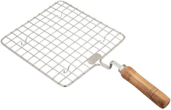 Kuber Industries kitchenware Square Roaster TAndoor Barbeque/Roti/Papad Jali Griller with Wooden Handle-Pack of 2 (Silver)