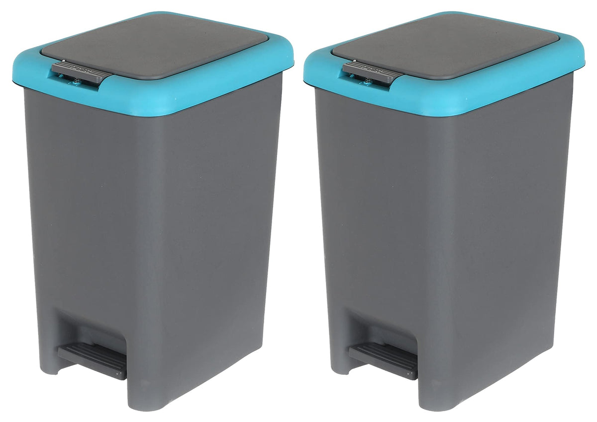 Kuber Industries 6.5 Ltr Plastic Push & Pedale Dustbin For Home, Kitchen, Office And Bathroom Garbage With Lid,Set of 2 (Grey & Blue)