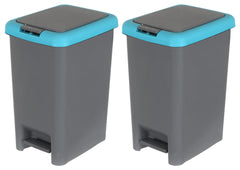 Kuber Industries 6.5 Ltr Plastic Push & Pedale Dustbin For Home, Kitchen, Office And Bathroom Garbage With Lid,Set of 2 (Grey & Blue)