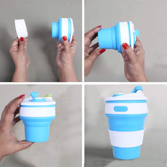 Kuber Industries Collapsible Coffee Cup|Silicone Portable Travel Coffee Mug|Camping Cup with Lid for Travel,Hiking Outdoors,350 ML,(Blue)