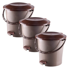 Kuber Industries Pedal Dustbin|Plastic Pedal Dustbin|Kitchen Waste Paper Bin|Dustbin For Bedroom|5 Liter Dustbin|Pack of 3 (Brown)