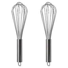 Heart Home Stainless Steel Balloon Shape Wire Whisk/Egg Beater for Blending, Whisking, Beating, Stirring, Cooking, Baking, 30cm- Pack of 2 (Silver)