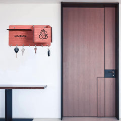 Kuber Industries Wooden Line Design 7 Hooks Key Holder | Pen & Pencil Holder | Mobile Stand with Charging Slots (Brown)
