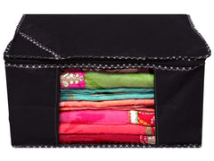 Kuber Industries 9 Pieces Non Woven Fabric Saree Cover/Clothes Organiser for Wardrobe Set with Transparent Window, Extra Large (Black)-KUBMART2784