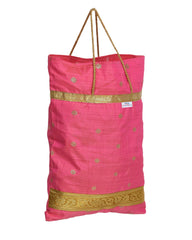 Heart Home Polyester Dot Design Foldable Potli|Shopping|Gifting, Hand Bag With Handle (Pink)