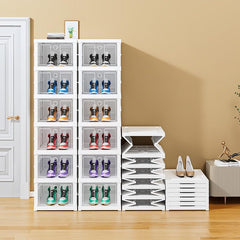 Kuber Industries 3 Layer Shoe Box for Storage|Multi-Purpose Plastic Shoe Rack|Installation Free Shoe Organizer|White|