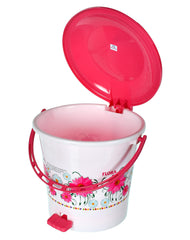 Heart Home Flower Printed Plastic Pedal Dustbin, 5 Ltr (White)- Pack of 2