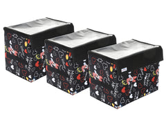 Heart Home Disney Minnie Storage Box|Non-Woven Foldable Large Storage Organizer for Toys|Cloths with Transparent Lid & Handle|Pack of 3 (Black)