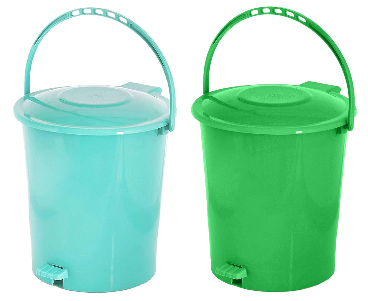 Heart Home Plastic Pedal Dustbin, Trashbin, Wastebin For Kitchen, Bathroom, Office Use With Handle, 10 Liter- Pack of 2 (Green & Sky Blue)-47HH0936