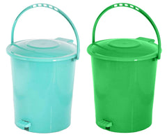 Heart Home Plastic Pedal Dustbin, Trashbin, Wastebin For Kitchen, Bathroom, Office Use With Handle, 10 Liter- Pack of 2 (Green & Sky Blue)-47HH0936