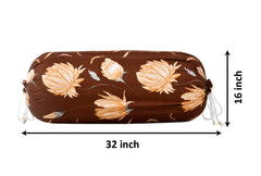 Heart Home Flower Printed Soft & Luxurious Decorative Cotton Bolster Cover- Set of 4, 16"x32" (Brown)-44HH0138
