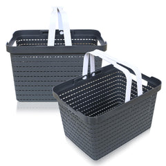 Heart Home Basket | Plastic Storage Basket for Fruits | Storage Basket for Picnic | Storage Basket for Kitchen | Stationery Storage Basket | FLORA-333 | Pack of 2 | Gray