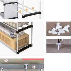 Kuber Industries Foldable Wardrobe for Clothes|Non Woven 2 Door Portable Clothes Rack|4 Shelves Almirah for Clothes (Grey)